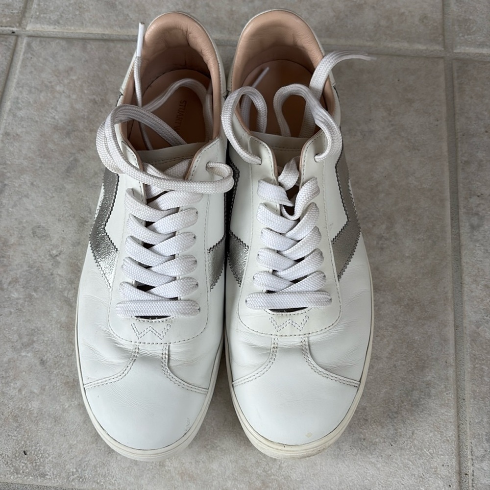 Stuart Weitzman Daryl  Classic Leather Lace Up Sneakers White 39.5/9